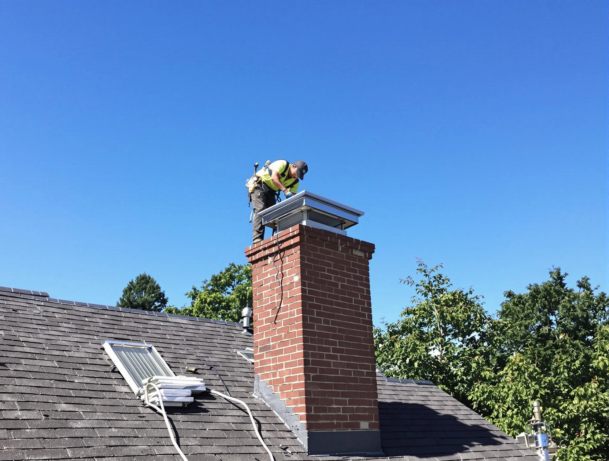 White House Chimney Sweep technician measuring a chimney cap in White House, TN