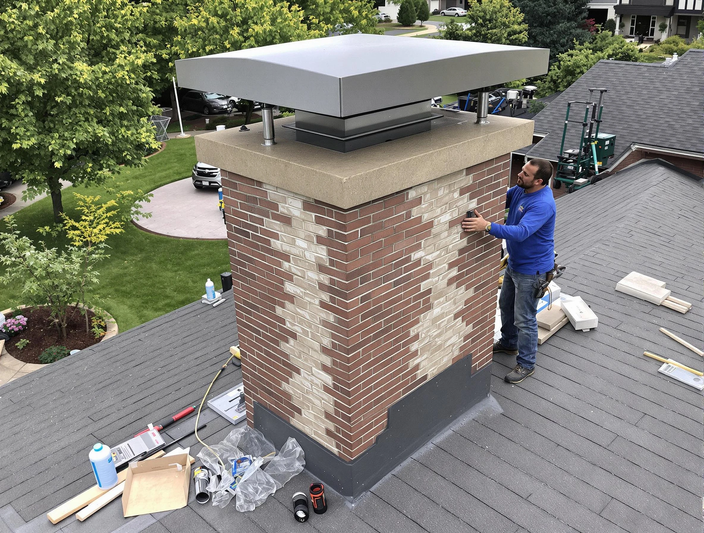 White House Chimney Sweep team working on a custom chimney remodel in White House, TN