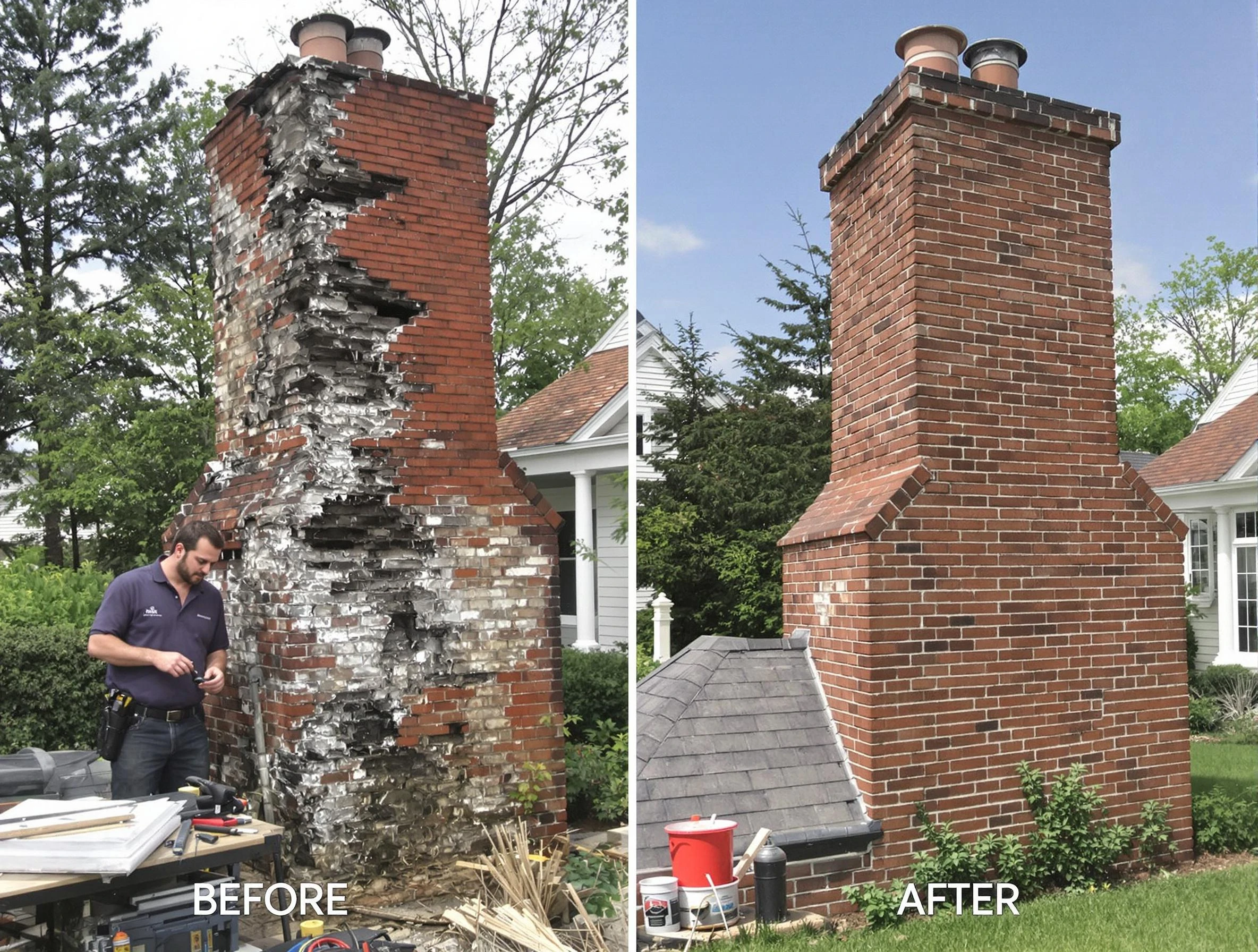 White House Chimney Sweep performing a full chimney restoration in White House, TN