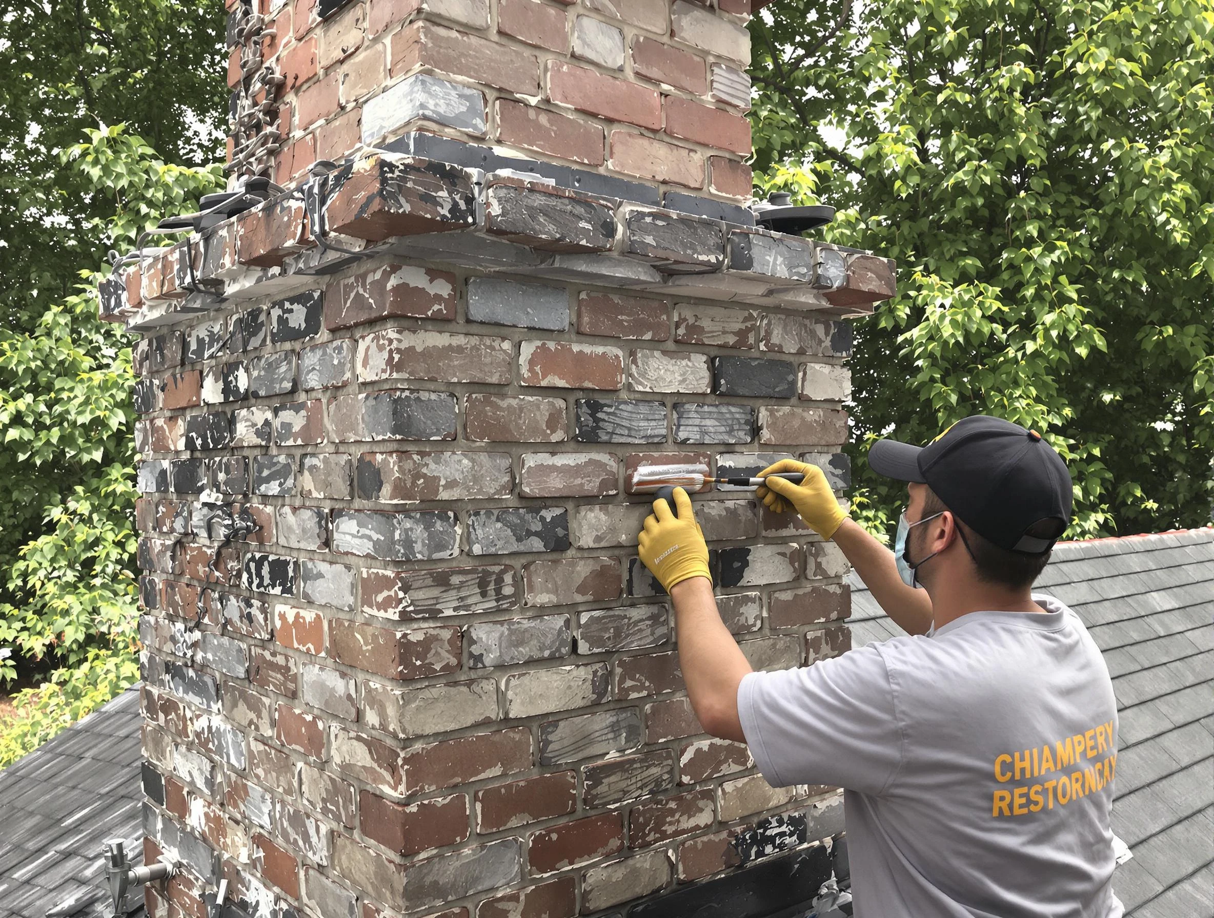 In-progress chimney restoration by White House Chimney Sweep in White House, TN